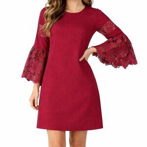 Alfani Urban Romance Dress Size 2 Classic Wine A Line 3/4 Lace Bell Sleeves New